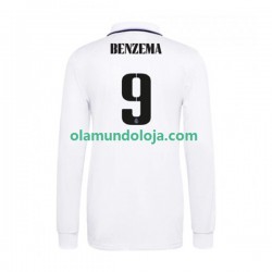Camisola Real Madrid Karim Benzema 9 Homem Equipamento Primeiro 2022-2023 Manga Comprida